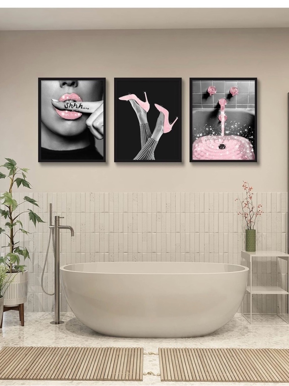Pink Glam Bathroom Wall Art Set - 6 Piece - Picture 4 of 14